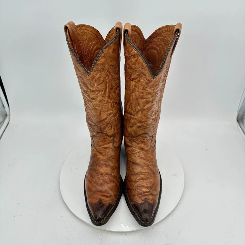 Texas Imperial Men Size 8.5D M 81 Brown Tan Leather Pull On Cowboy Western Boot